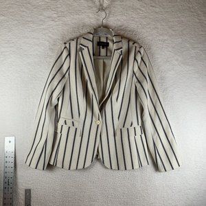 Talbots Blazer Jacket Women's 8 White Blue Striped‎ Waffle Single Breasted 8166